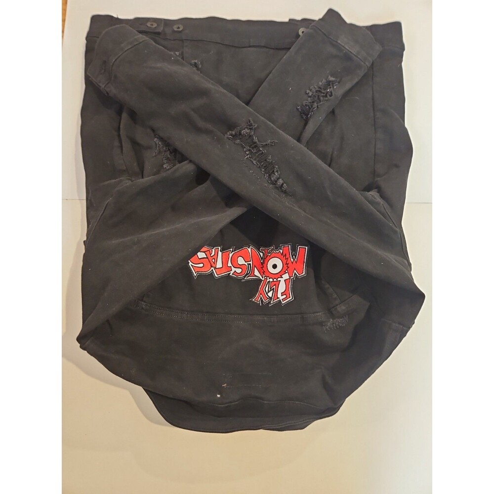 Size L CRYSP Denim Jacket Custom Made With "FLY MONSTAS" Logo On Back And Front - Picture 11 of 11